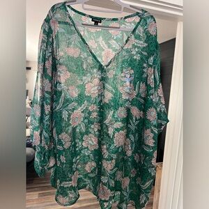Torrid Size 4 Green Floral Sheer Blouse